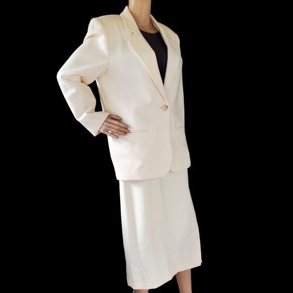VTG Radcliffe Sag Harbor Wool Suit Set Women's 12/16 Blazer Pencil Skirt White - Picture 13 of 16